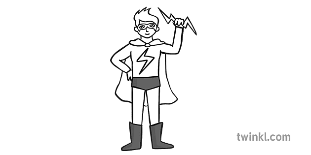 Lightning Bolt Man Superhero Black And White Illustration Twinkl