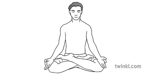 posisi teratai meditasi hitam putih Illustration - Twinkl