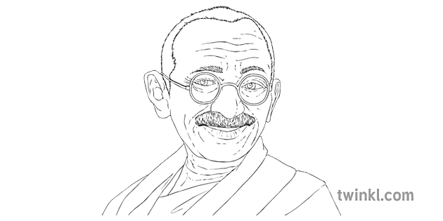 Mahatma Gandhi Black and White Illustration - Twinkl