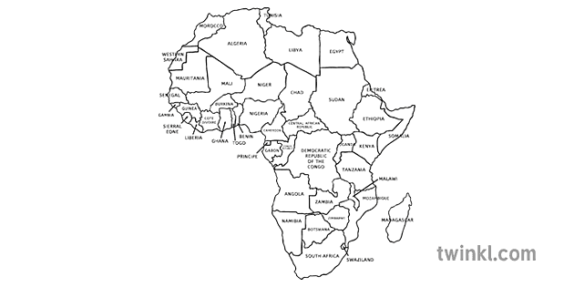 Map of Africa Black and White - Twinkl