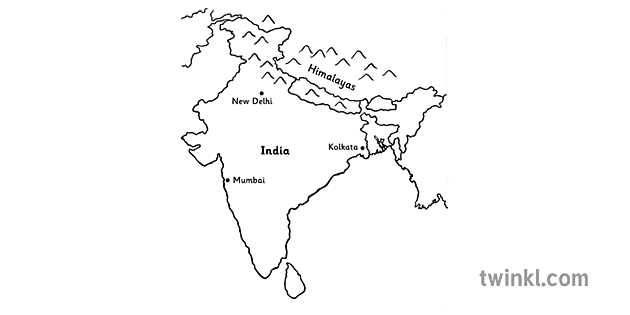 mapa da índia preto e branco 1 Illustration - Twinkl