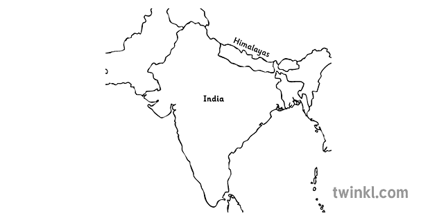 Map of India Black and White Illustration - Twinkl