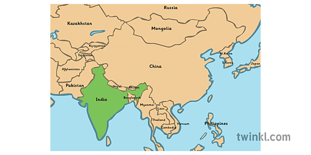 India And Philippines Map Map With India رسم - Twinkl
