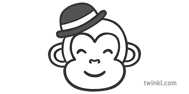 Monkey Face Black and White Illustration - Twinkl