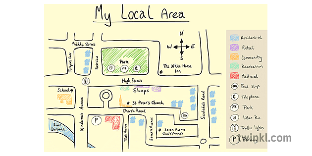 Sketch Map Of My Local Area My Local Area Map Drawn Illustration - Twinkl