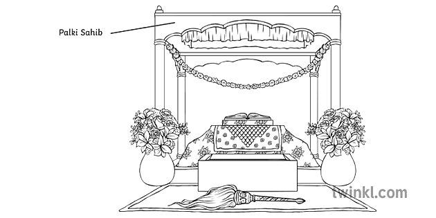 Palki Sahib Black and White Illustration - Twinkl