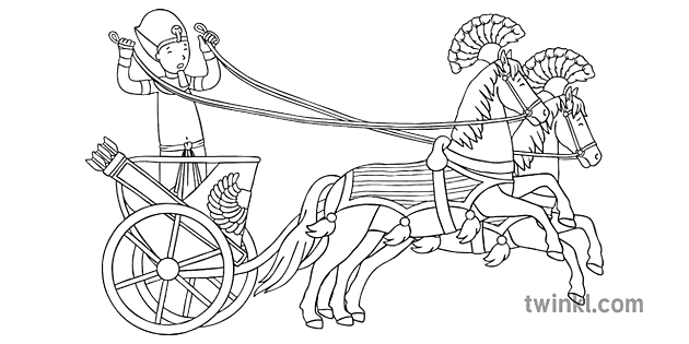 Pharaoh in War Chariot Black and White - Twinkl