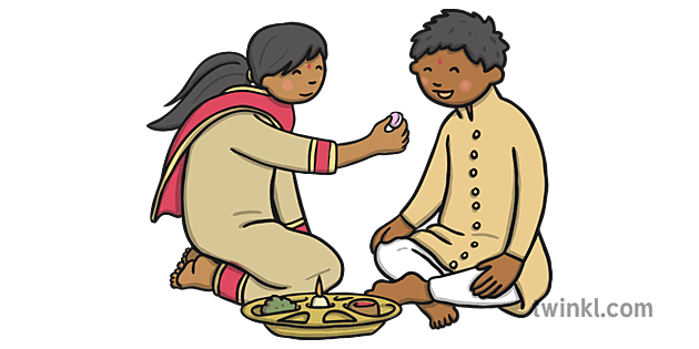 raksha bandhan girl feed boy Illustration - Twinkl