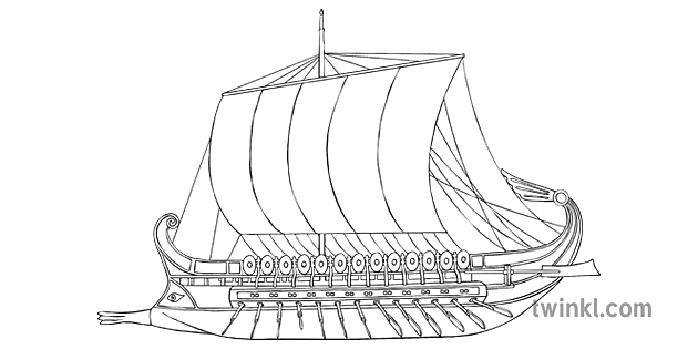 Roman Ship Black and White Illustration - Twinkl