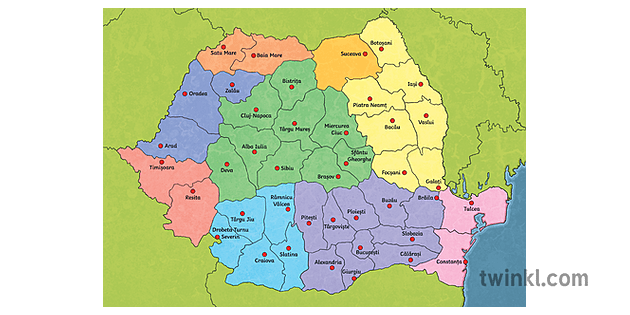 romania alueellinen kartta ja kaupungit ver 1 Illustration - Twinkl