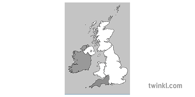 Südwestengland Karte Schwarzweiß Illustration - Twinkl