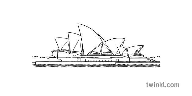 Sydney Opera House With Background Black And White Illustration - Twinkl