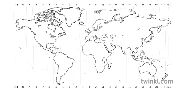 Time Zones Black and White Illustration - Twinkl