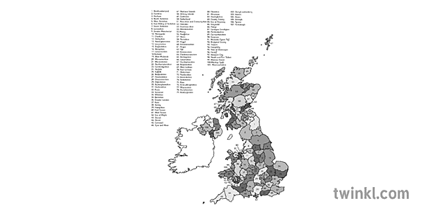 uk counties map black and white Illustration - Twinkl