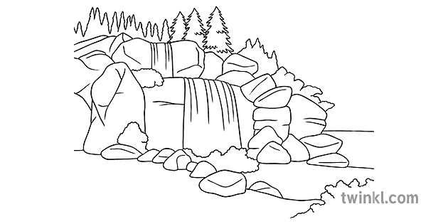 cachoeira com fundo preto e branco Illustration - Twinkl