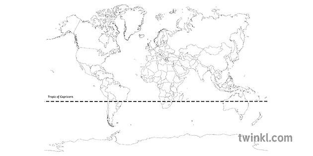 World Map Tropic of Capricorn Black and White Rgb Ver 1 Illustration ...