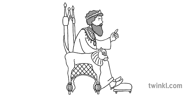 xerxes on throne schwarz weiß Illustration - Twinkl