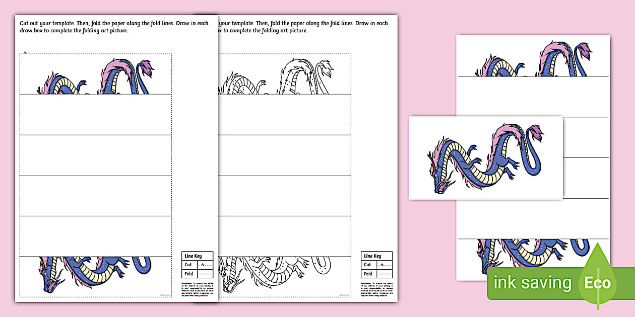 Dragon Folding Art Template (l'enseignant a fait) - Twinkl