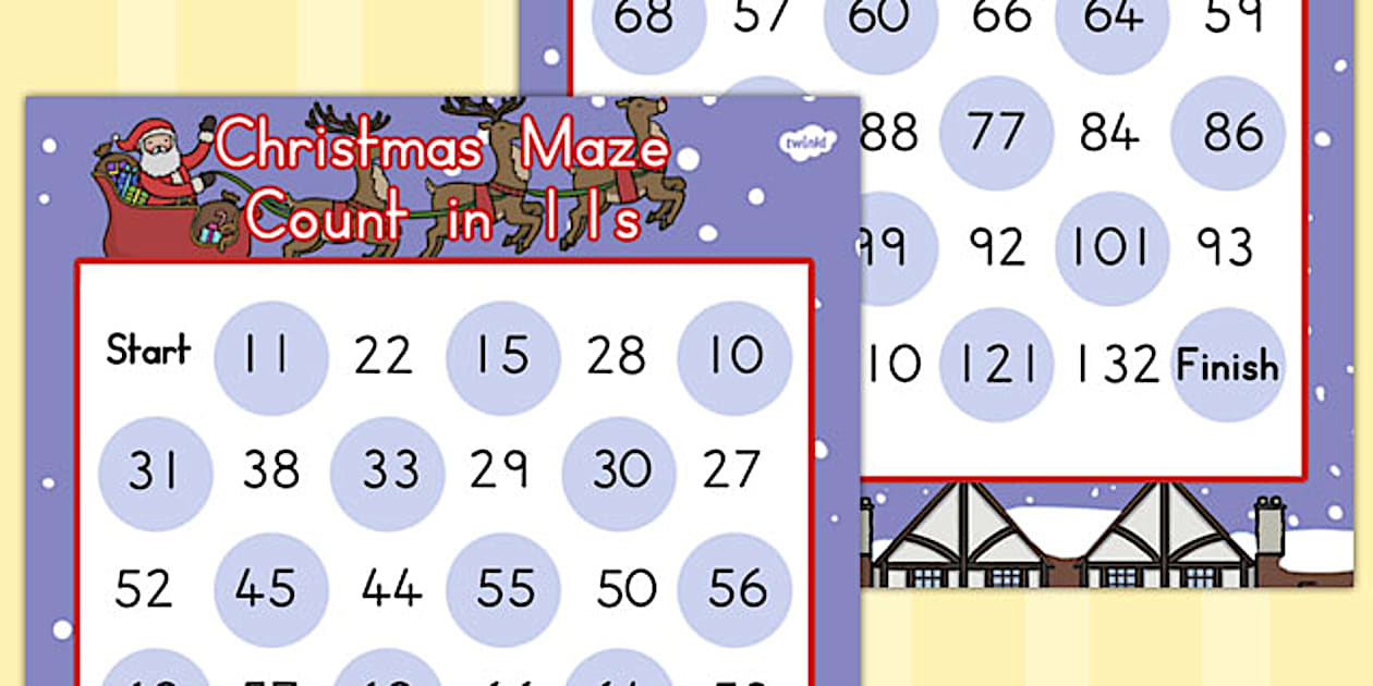 Christmas Maze Counting in 11s (teacher made) - Twinkl