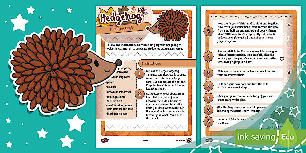 Hedgehog Pom-Pom Craft (Ages 5 - 7) (teacher made) - Twinkl