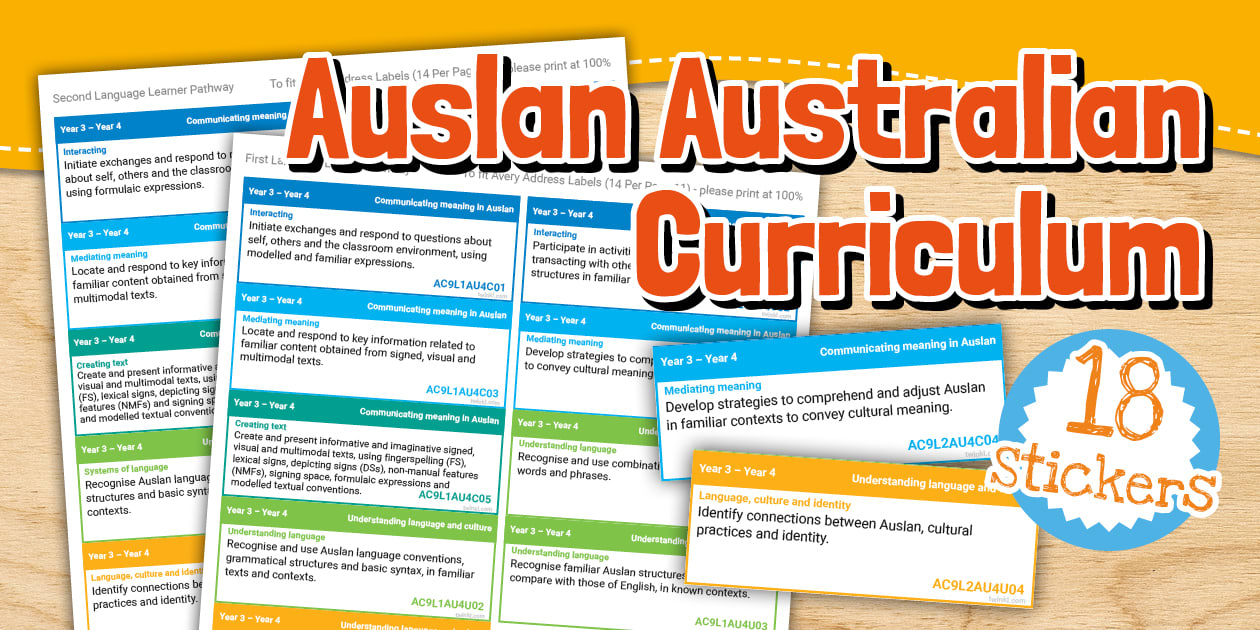 Australian Curriculum Auslan 3-4 Learning Outcomes Stickers