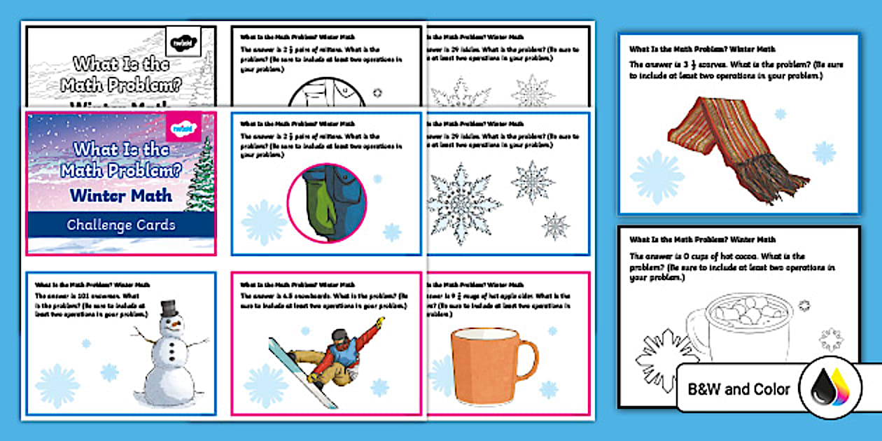 What Is the Math Problem? Winter Math Challenge Cards for 3rd-5th Grade