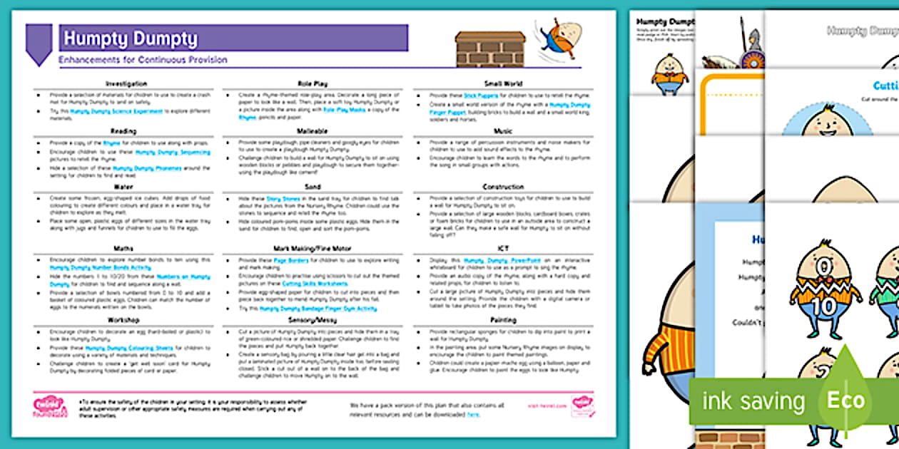 nursery rhyme week planning, EYFS Humpty Dumpty Continuous Provision ...
