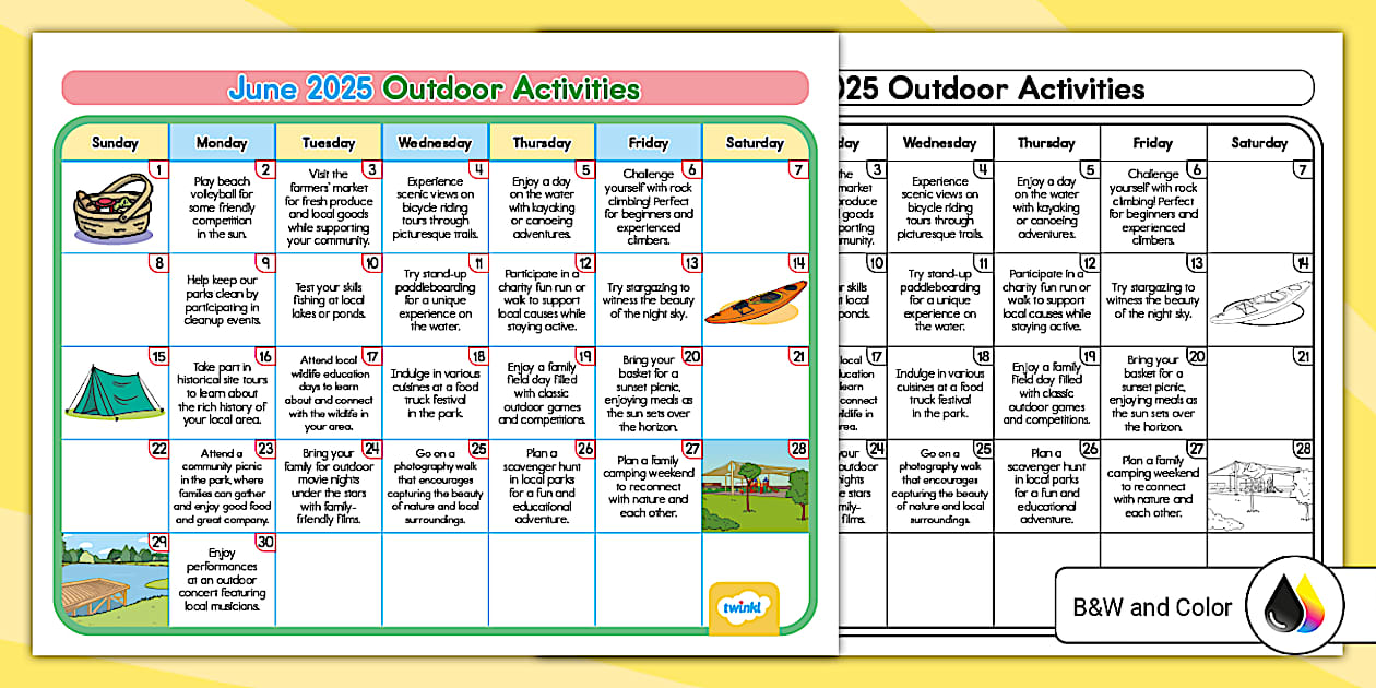 June 2025 Outdoor Activities Calendar (teacher made)