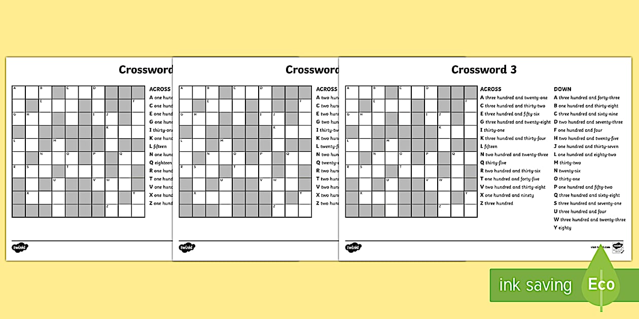 Reading and Writing numbers within 500 Crossword Mental Maths Warm Up