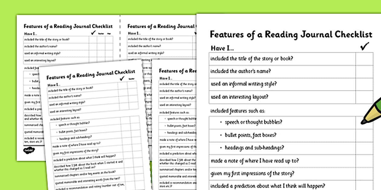 Reading and Writing Journal Checklist - English - LKS2