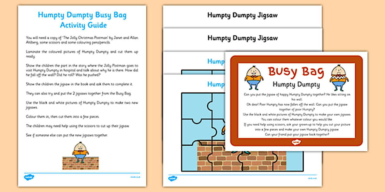 Humpty Dumpty Busy Bag Prompt Card and Resource Pack