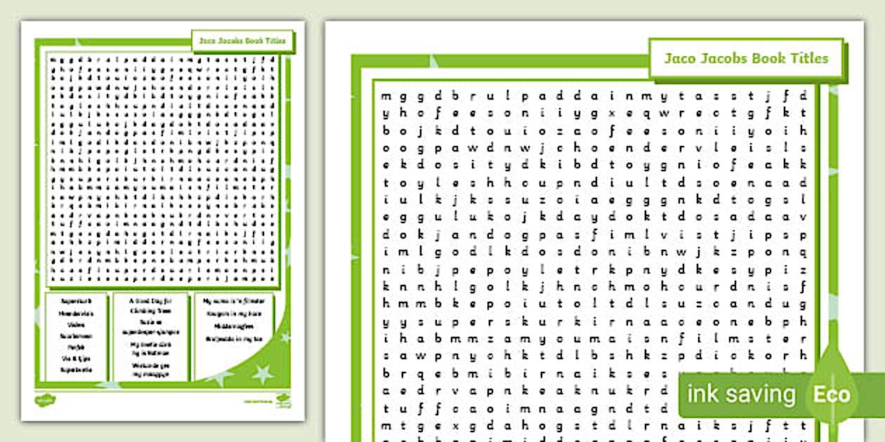 FREE! - Jaco Jacobs | Book Title Word Search | Senior Phase