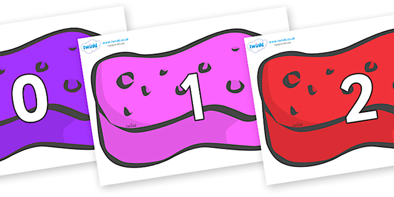 Numbers 0-50 on Sponges (teacher made) - Twinkl