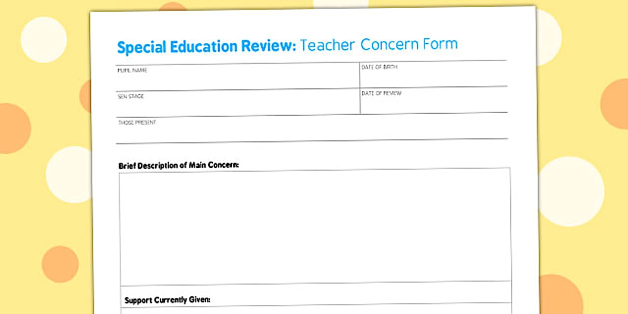 Teacher Concern Form (teacher made) - Twinkl