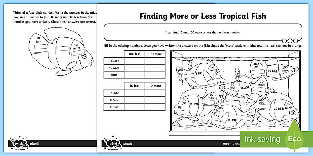 Finding More or Less Ocean Life Worksheet / Worksheet