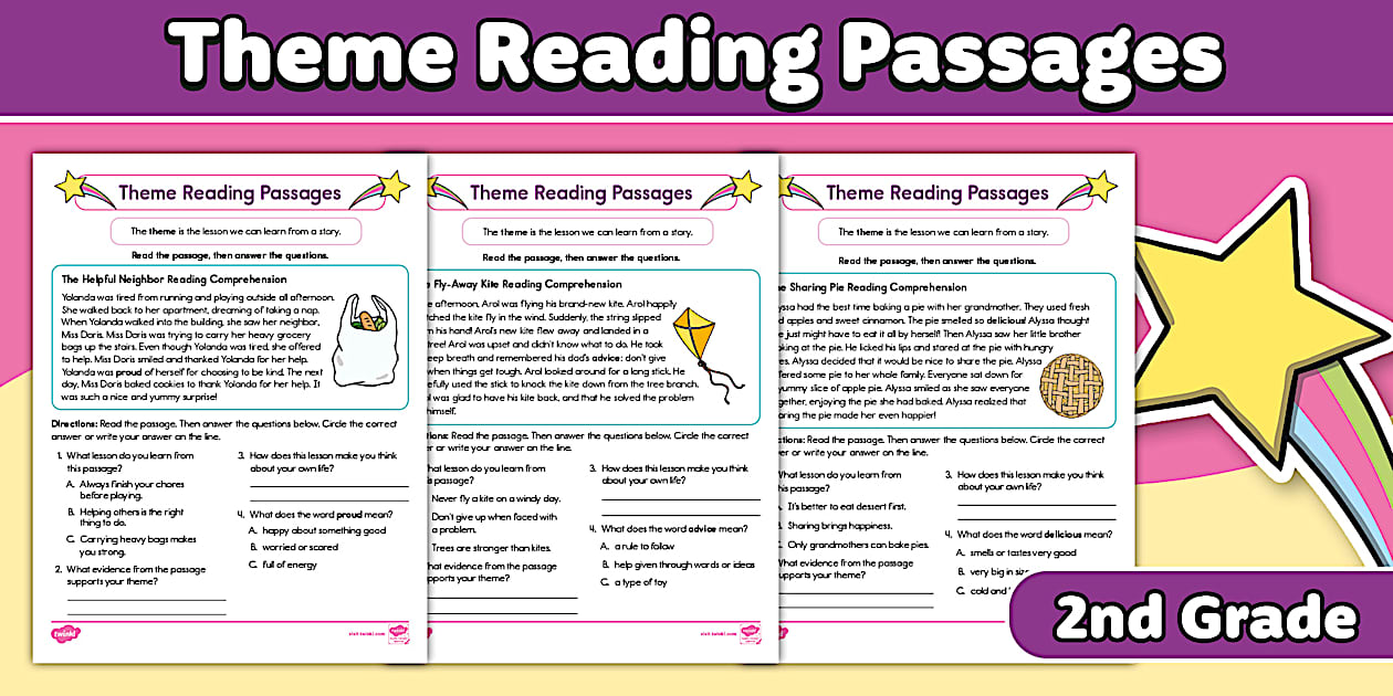 Second Grade Find the Theme Reading Comprehension Passages