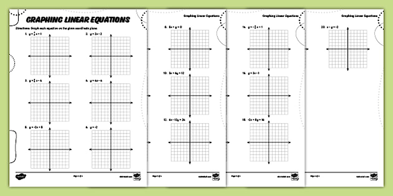 Eighth Grade Graphing Linear Equations Worksheet - Twinkl