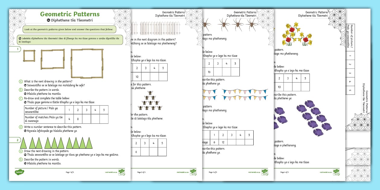 Grade 7 Geometric Patterns - Sepedi (teacher made) - Twinkl