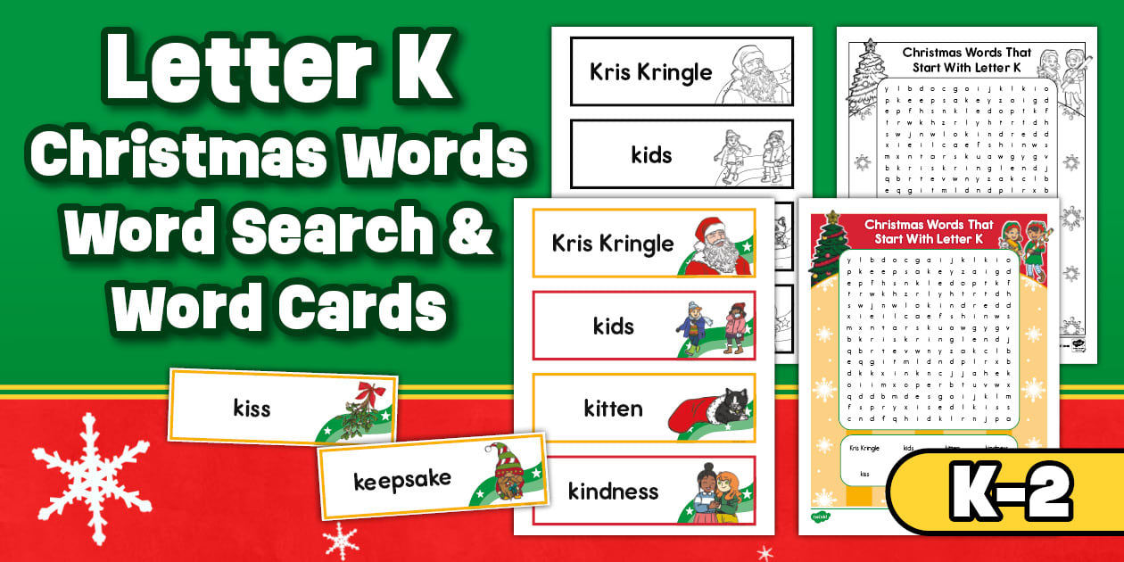 Christmas Words That Start With K Word Search and Cards
