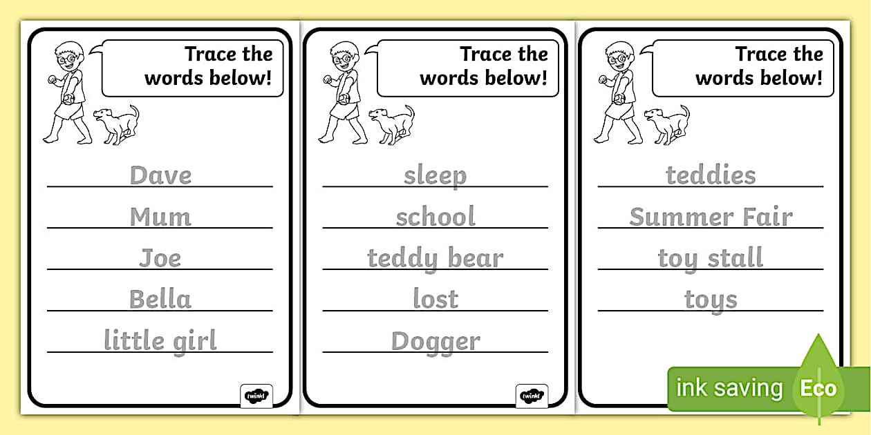 Trace the Words Worksheets to Support Teaching on Dogger