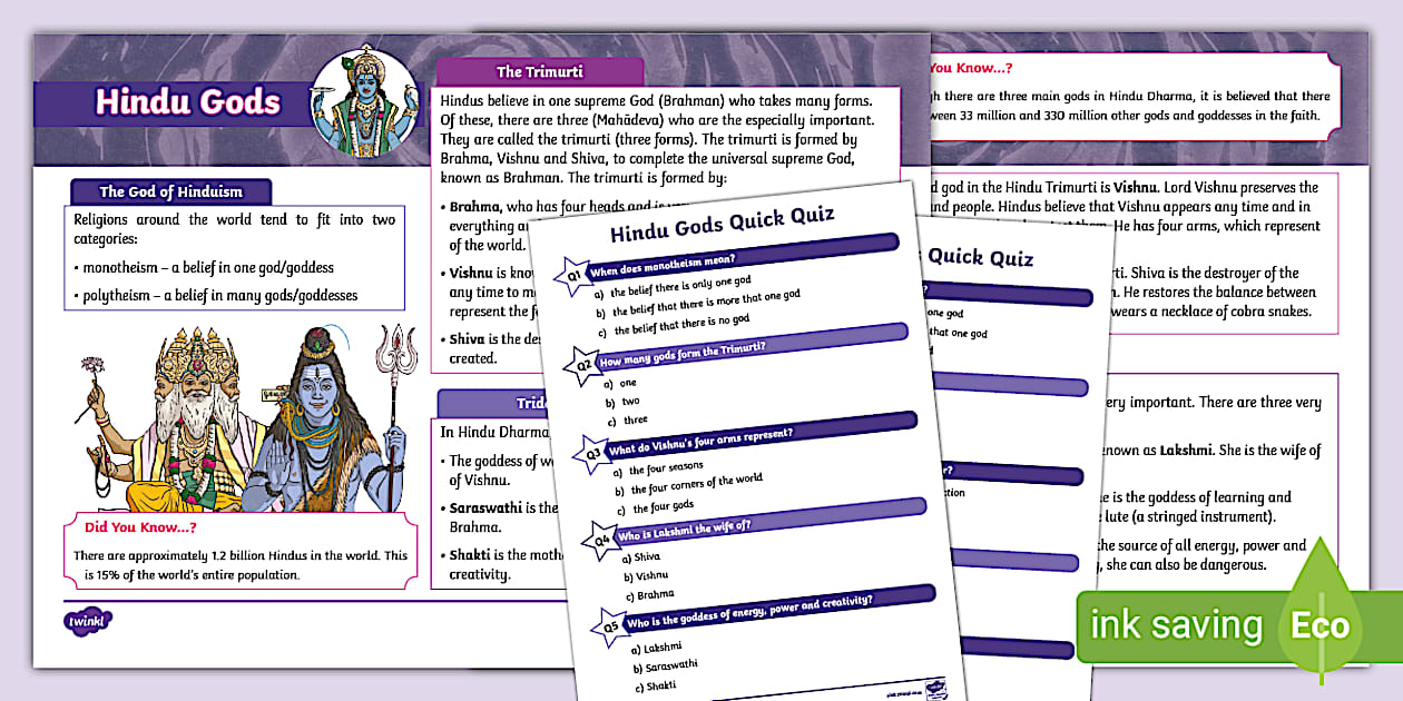 KS2 Hindu Gods Differentiated Fact File - Twinkl