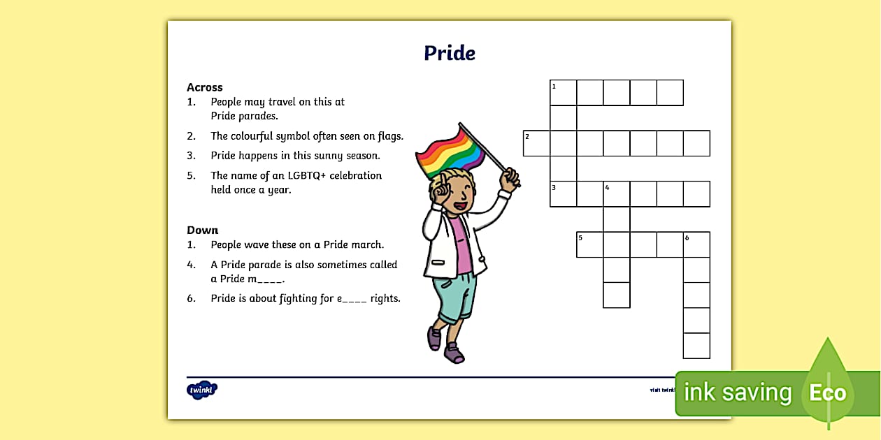 KS1 Pride Crossword (Teacher Made) Twinkl