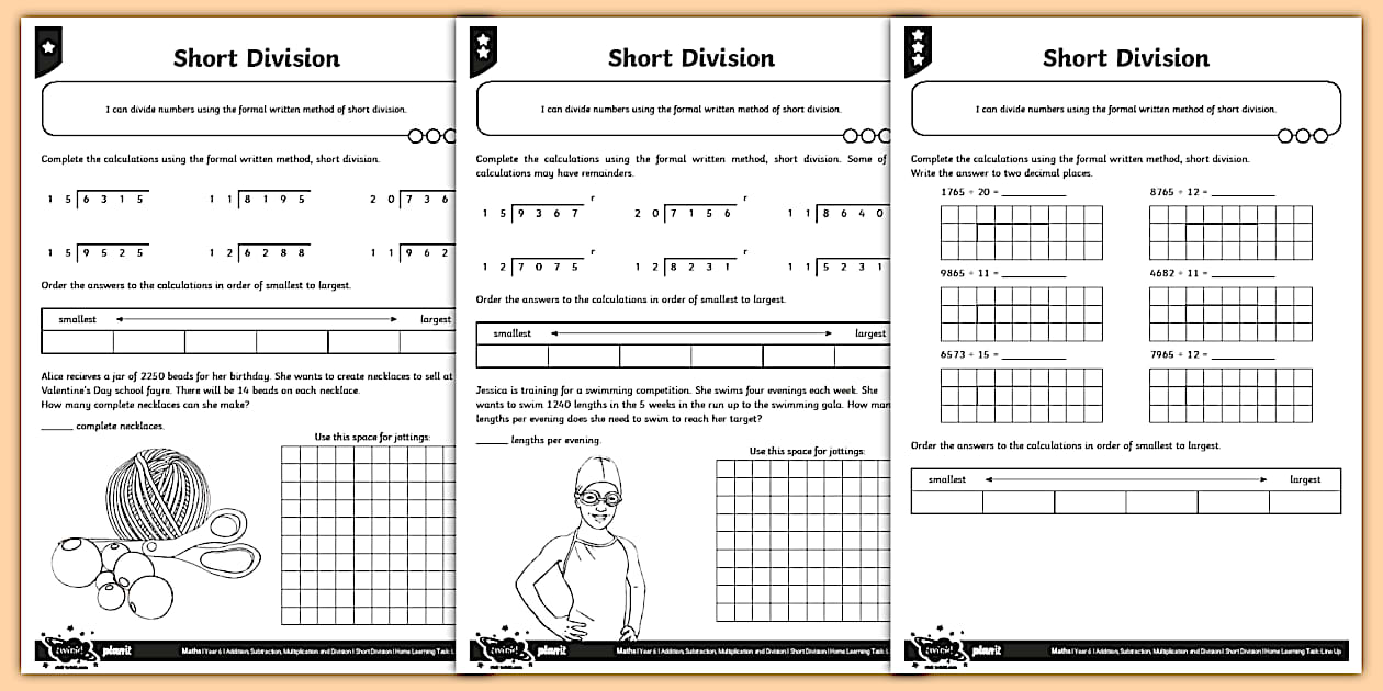 Differentiated short division ks2 worksheets twinkl