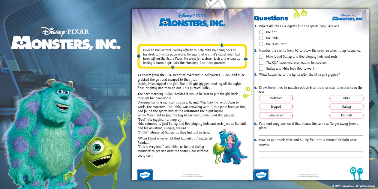 Monsters, Inc.: Reading Comprehension [Ages 5-7]
