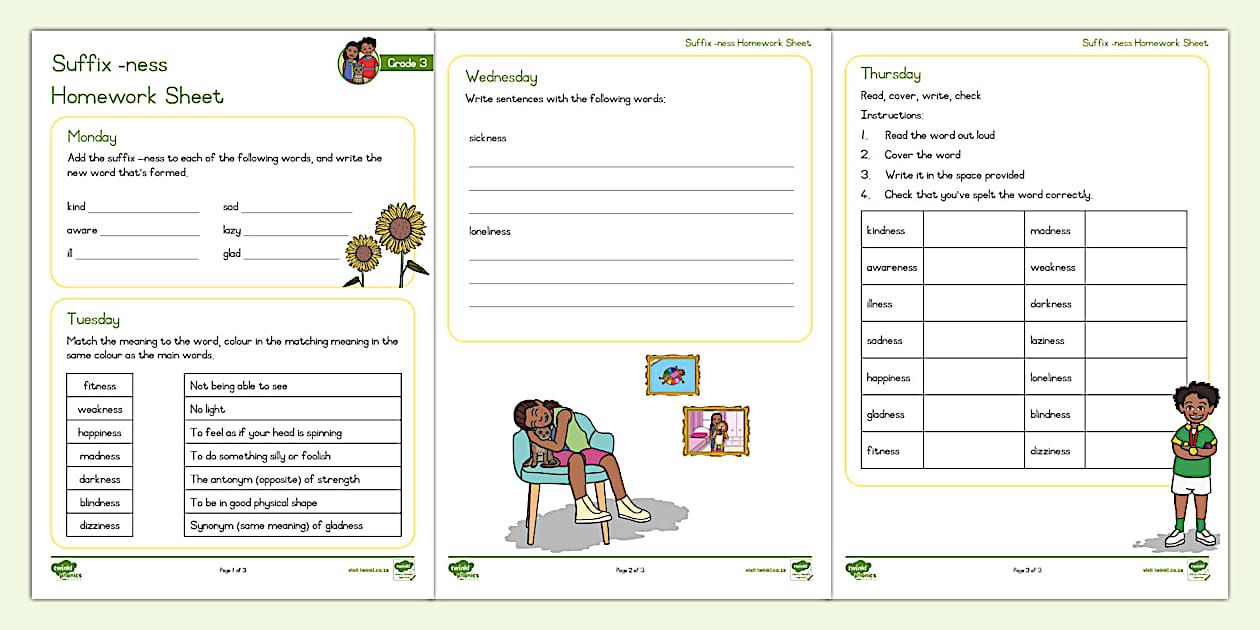 Suffix -ness Homework Sheet