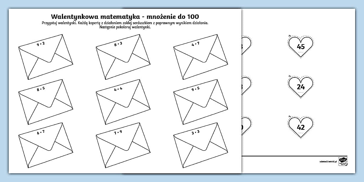 Walentynkowa matematyka | Mnożenie do 100 (teacher made)