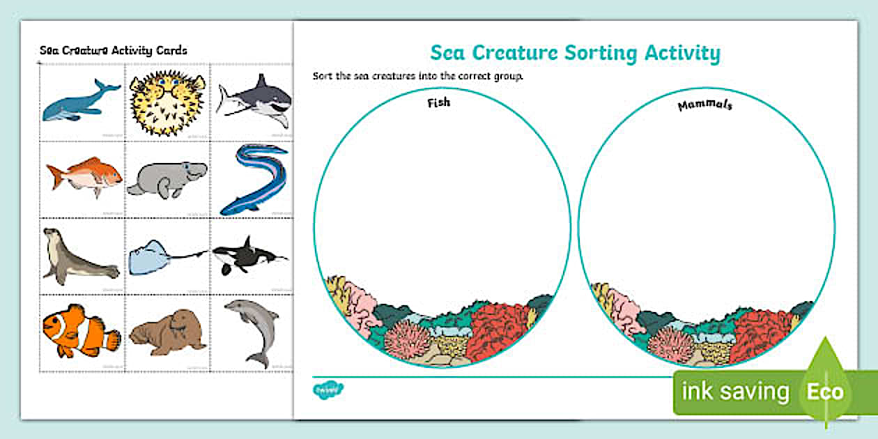 Editable Sea Creature Sorting Activity (teacher made)