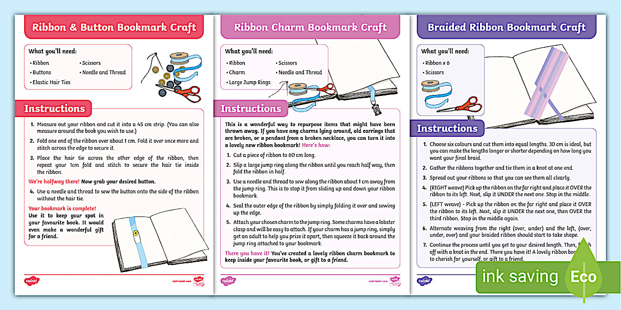 Ribbon Bookmark Ideas | Twinkl |Bookmark Crafts | KS1