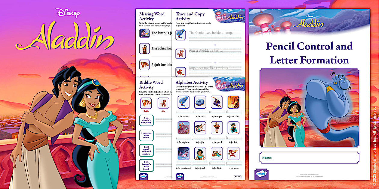 Aladdin: Pencil Control and Letter Formation Handwriting Activity Booklet