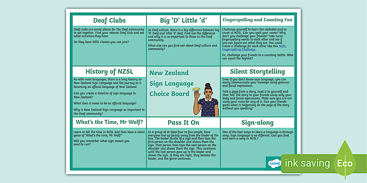 NZSL Choice Board